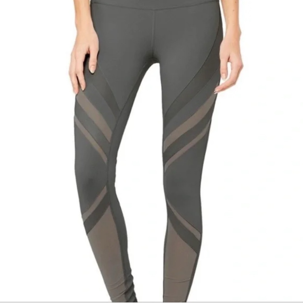 Gray ALO yoga pants with mesh.